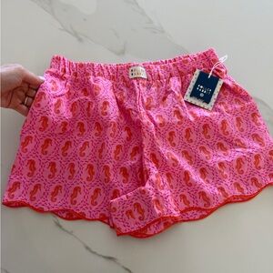 Roller Rabbit Pink Seahorse Print Shorts with Orange Accents